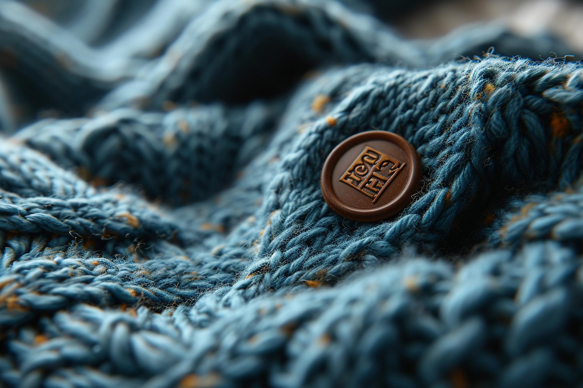 close-up of premium embroidered badge on wool